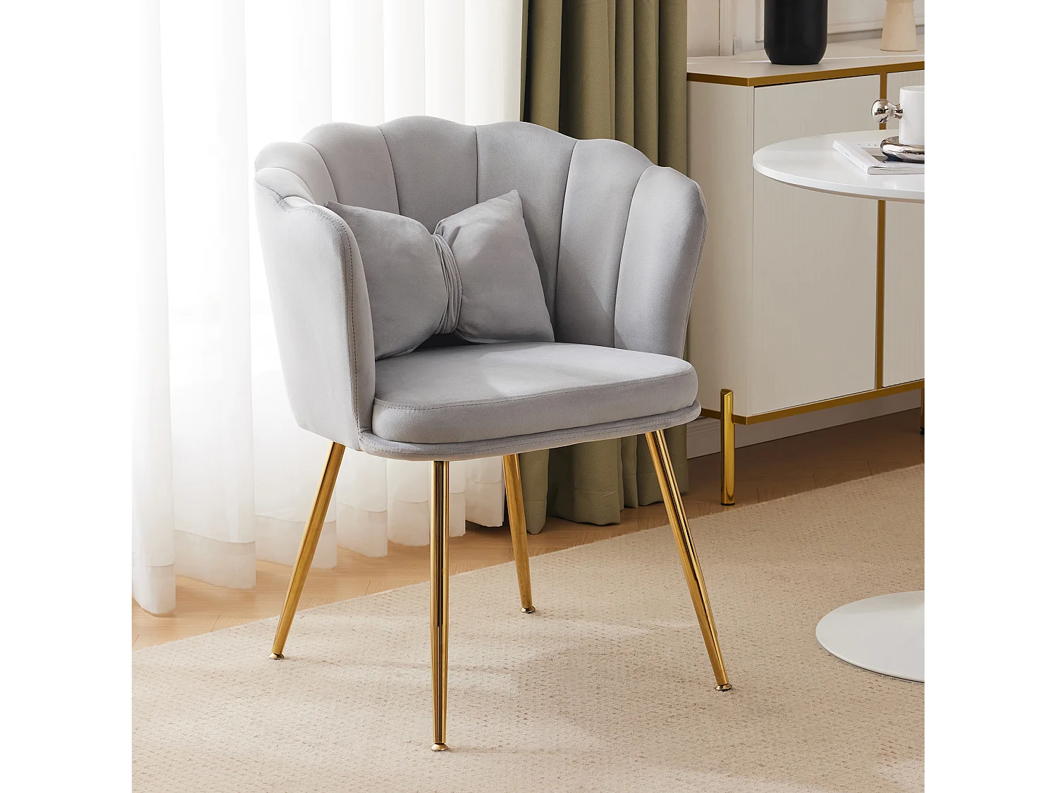 Cadeira de veludo para sala de jantar – 62 x 54,5 x 77 cm – com encosto – Pernas de metal – Cinza 3686080