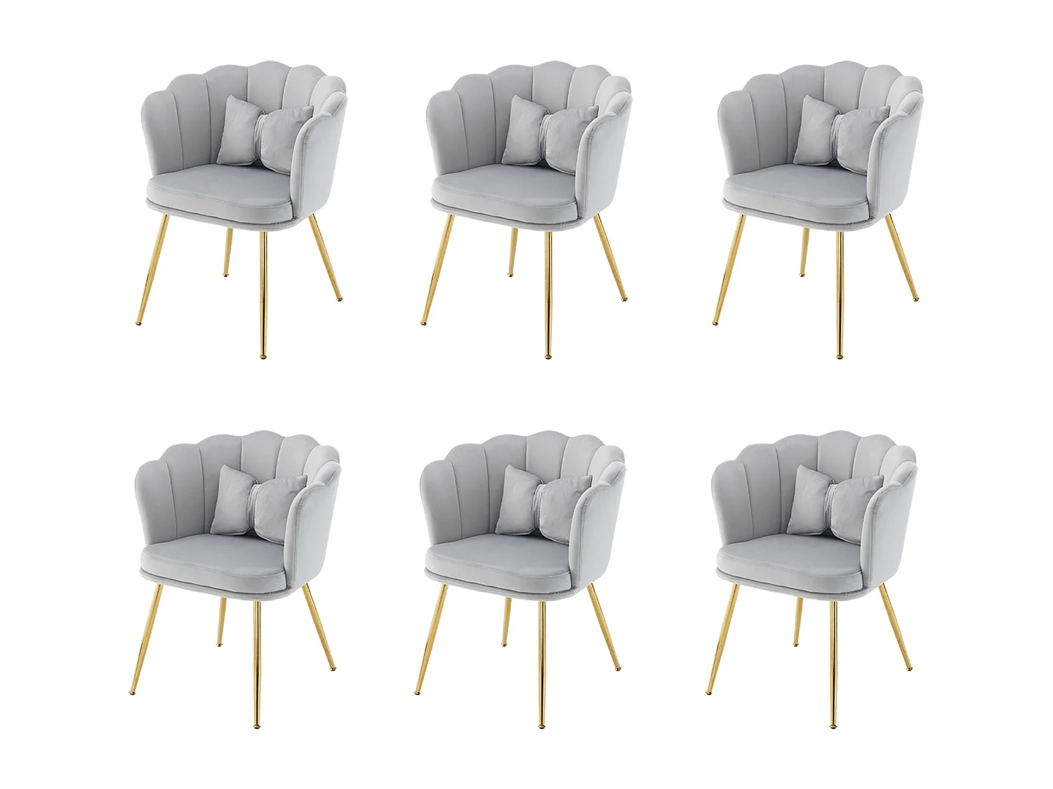 Conjunto de 6 cadeiras de veludo para sala de jantar – 62 x 54,5 x 77 cm – com encosto – Pernas de metal – Cinza 3686085