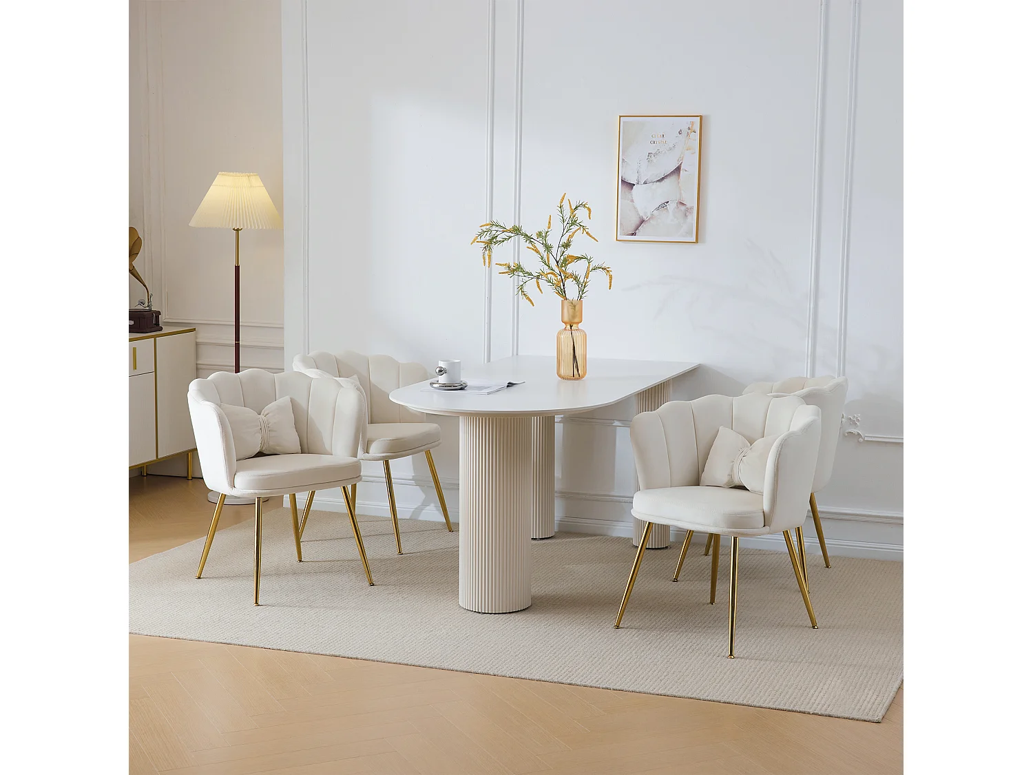 Conjunto de 4 cadeiras de veludo para sala de jantar – 62 x 54,5 x 77 cm – com encosto – Pernas de metal – Bege 3686086