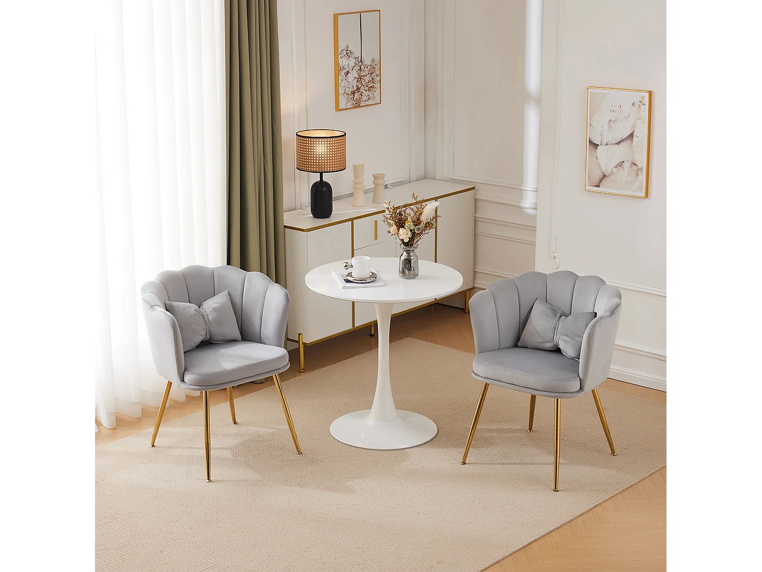 Conjunto de 2 cadeiras de veludo para sala de jantar – 62 x 54,5 x 77 cm – com encosto – Pernas de metal – Cinza 3686083