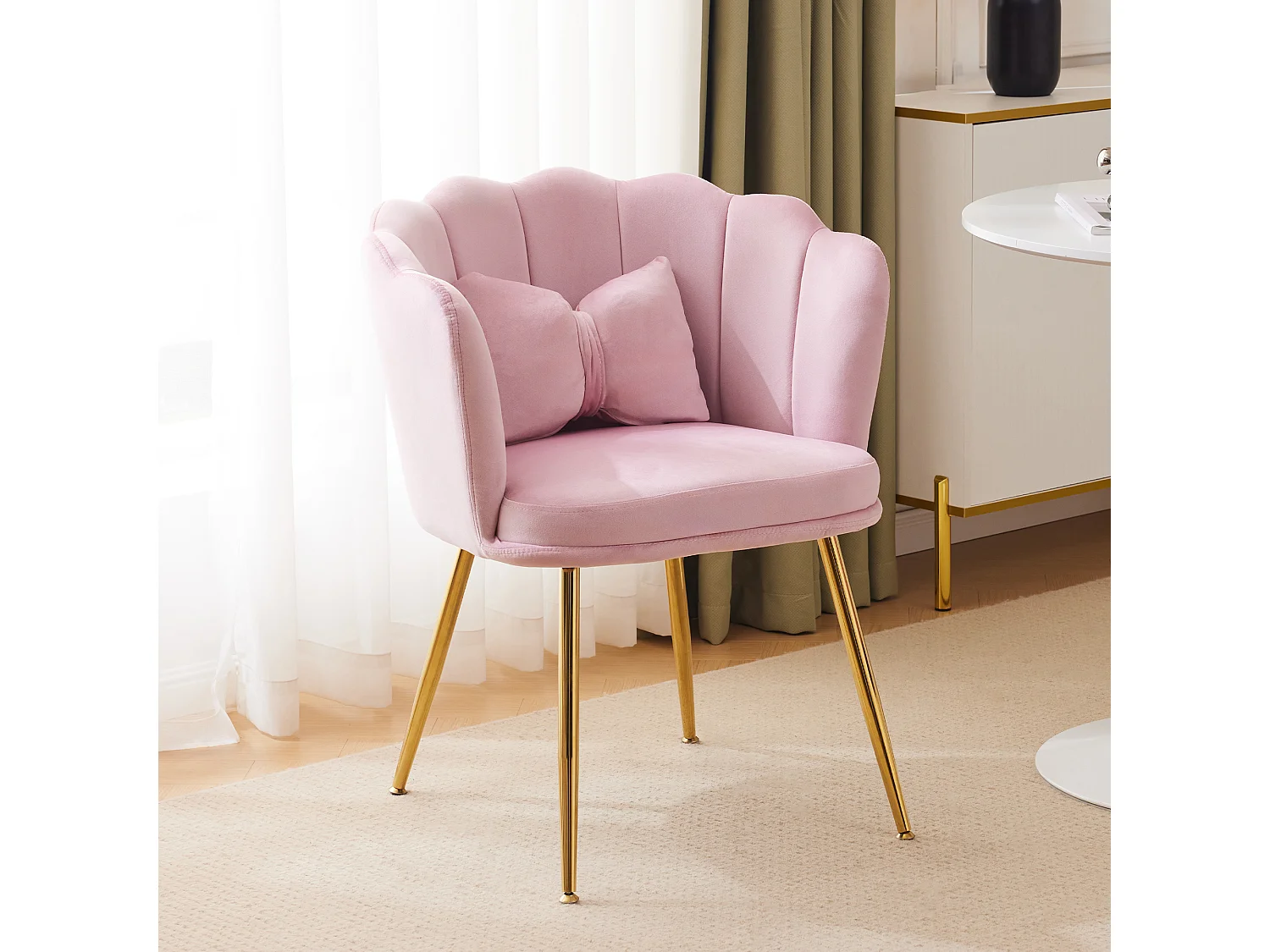 Cadeira de veludo para sala de jantar – 62 x 54,5 x 77 cm – com encosto – Pernas de metal – Rosa 3686087