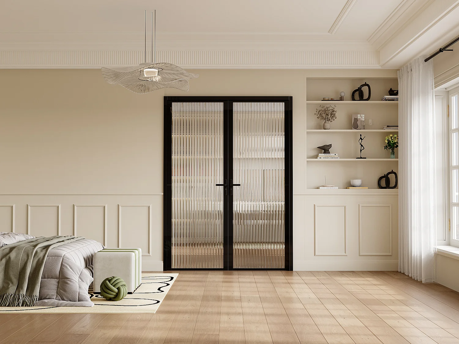 Drzwi kompletne 2-skrzydłowe dwustronne z aluminium i teksturowanego szkła hartowanego – 2 x wys. 204 x szer. 93 cm – Czarny – LOXTON 3685639