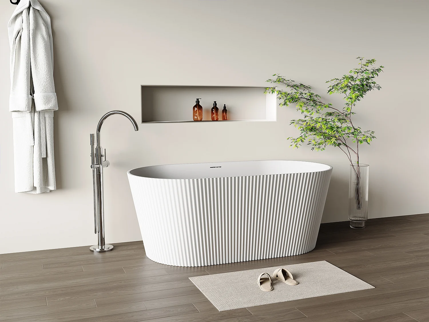 Wanna wolnostojąca ryflowana – 255 l – 149 x 73 x 58 cm – Biały mat – Akryl – COBIANA 3180187