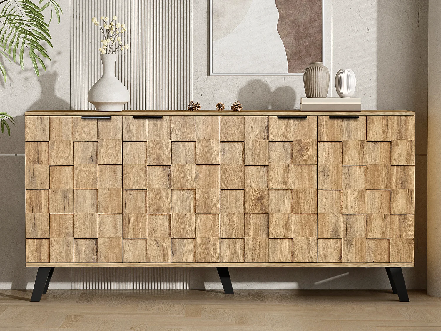Bufet z 4 drzwiami – z płyt wiórowych – Naturalny 3735971