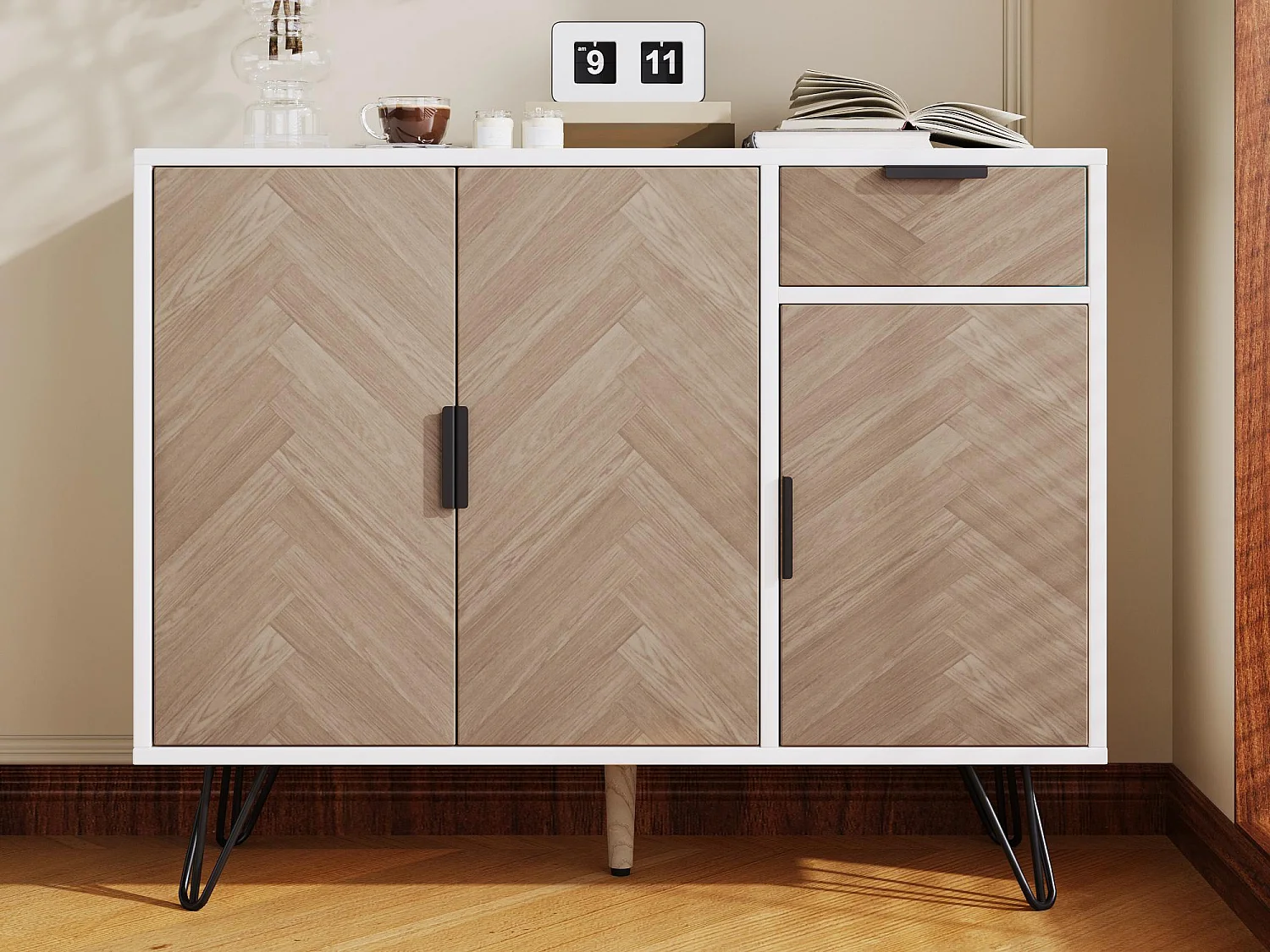 Bufet niski – 3 drzwi i 1 szuflada – MDF – Naturalny 1543917