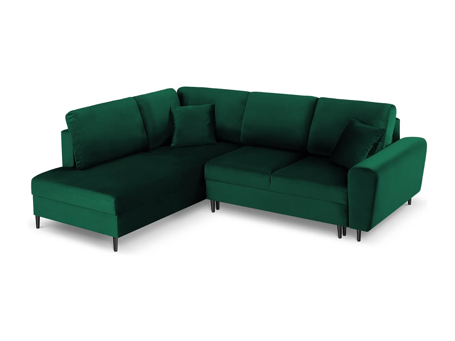 Cosmopolitan Design – Narożnik lewy rozkładany ze schowkiem, „Kyoto” 5 miejsc welur, zielony butelkowy – 243x194x88cm 3740387