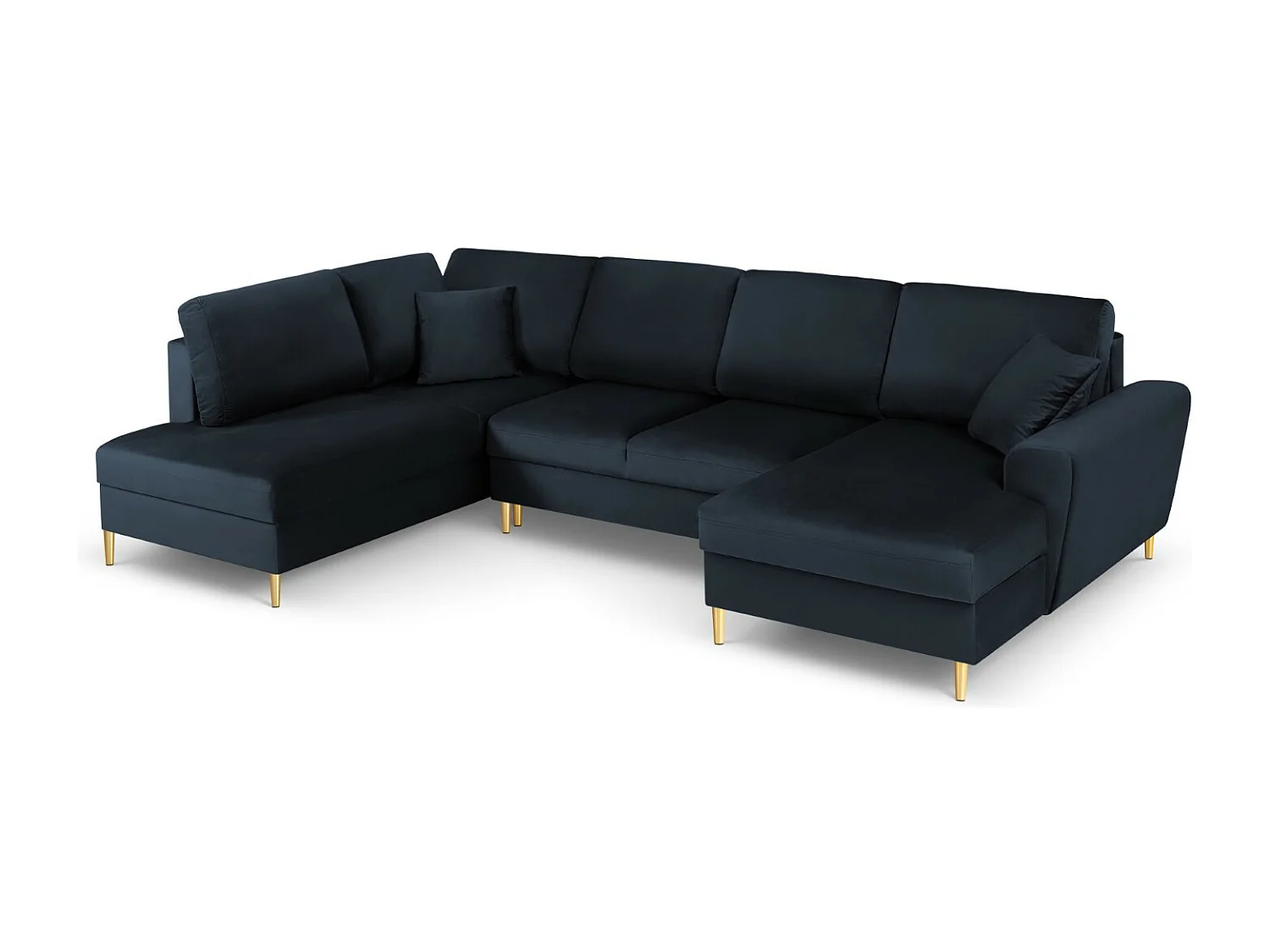 Cosmopolitan Design - Sofa panoramiczna lewa rozkładana ze schowkiem, "Kyoto" 7 miejsc welur, niebieski ciemny - 313x194x88cm 3740403 - obrazek 1