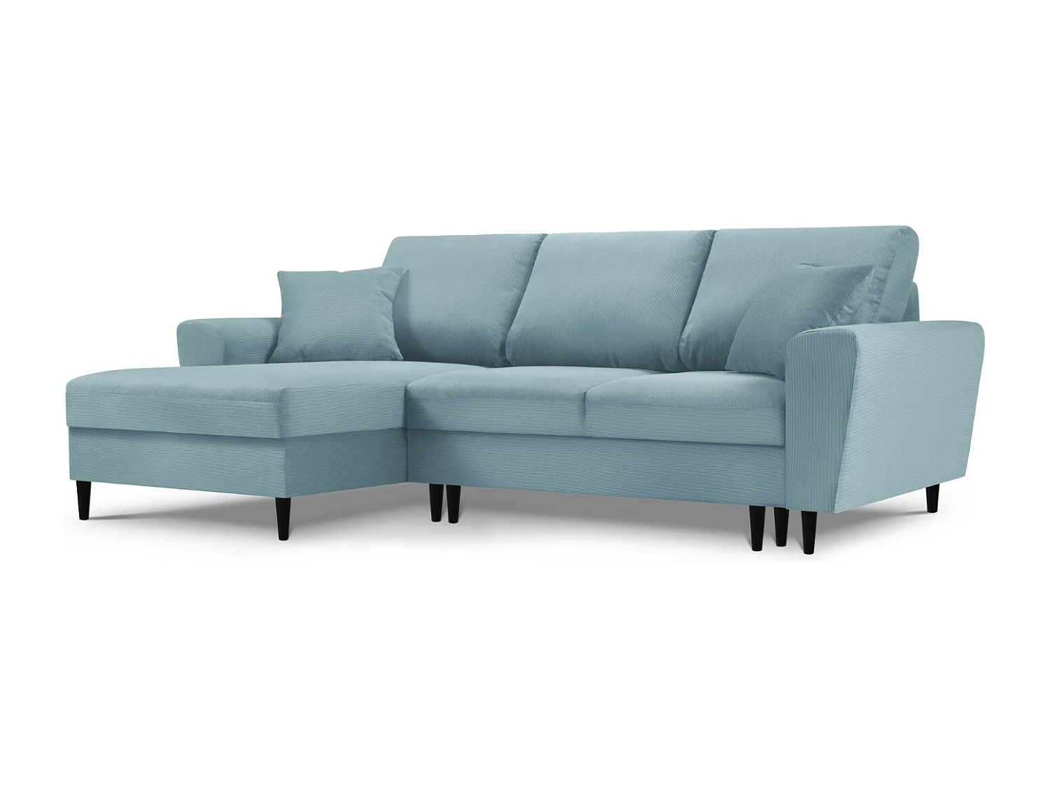 Cosmopolitan Design – Narożnik lewy rozkładany ze schowkiem, „Kyoto” 4 miejsca sztruks, niebieski jasny – 241x145x88cm 3740404