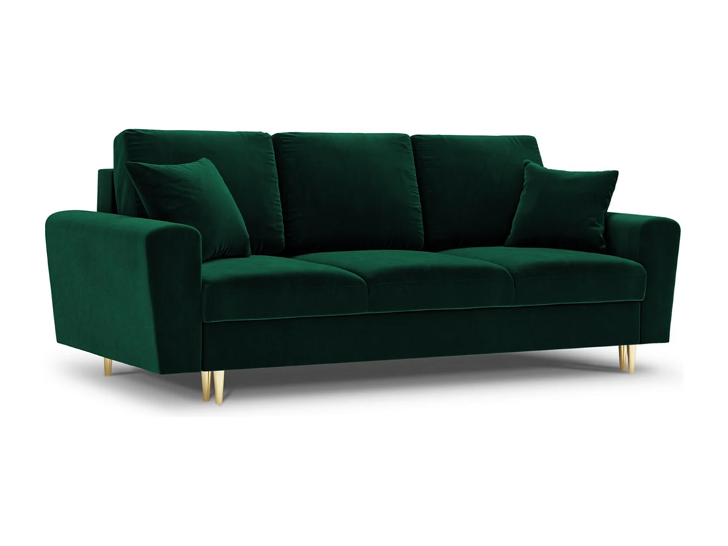 Cosmopolitan Design - Sofa z funkcją spania ze schowkiem, "Kyoto" 3 miejsca welur, zielony butelkowy - 235x100x88cm 3740412 - obrazek 1