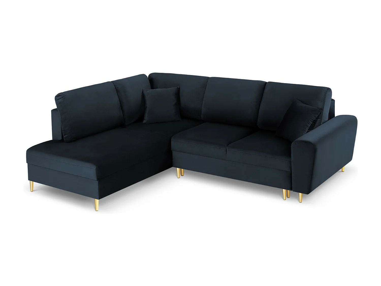 Cosmopolitan Design – Narożnik lewy rozkładany ze schowkiem, „Kyoto” 5 miejsc welur, niebieski ciemny – 243x194x88cm 3740416