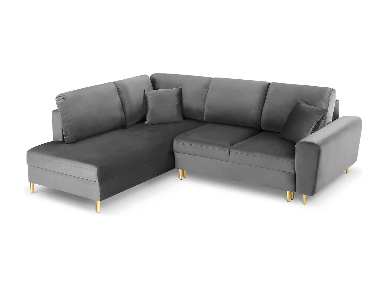 Cosmopolitan Design – Narożnik lewy rozkładany ze schowkiem, „Kyoto” 5 miejsc welur, szary jasny – 243x194x88cm 3740415