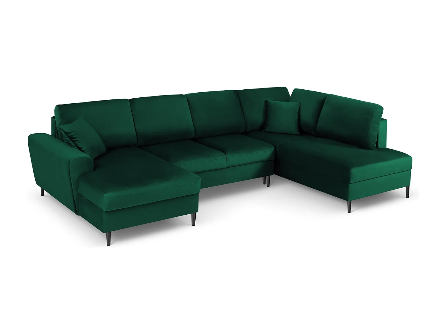 Cosmopolitan Design - Sofa panoramiczna prawa rozkładana ze schowkiem, "Kyoto" 7 miejsc welur, zielony butelkowy - 313x194x88cm 3740422 - obrazek 1