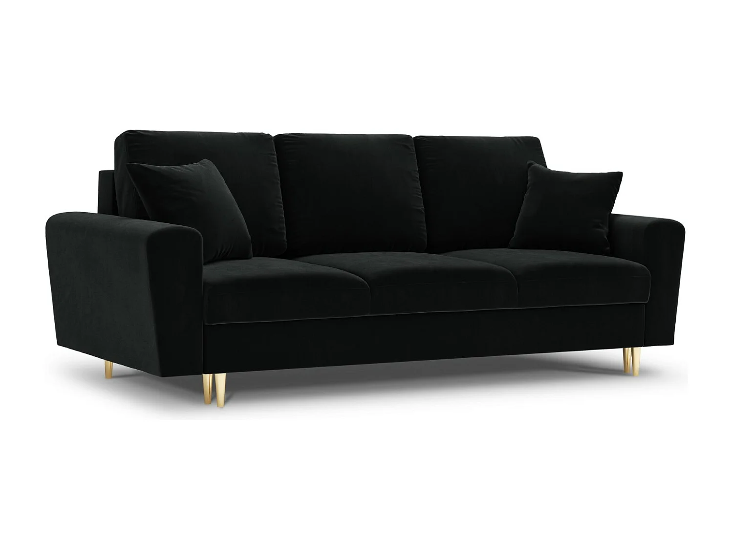 Cosmopolitan Design - Sofa z funkcją spania ze schowkiem, "Kyoto" 3 miejsca welur, czarny - 235x100x88cm 3740425 - obrazek 1