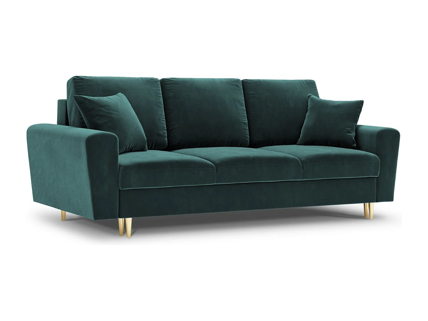 Cosmopolitan Design - Sofa z funkcją spania ze schowkiem, "Kyoto" 3 miejsca welur, petrol - 235x100x88cm 3740430 - obrazek 1