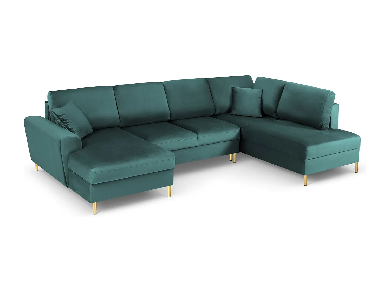 Cosmopolitan Design - Sofa panoramiczna prawa rozkładana ze schowkiem, "Kyoto" 7 miejsc welur, petrol - 313x194x88cm 3740434 - obrazek 1