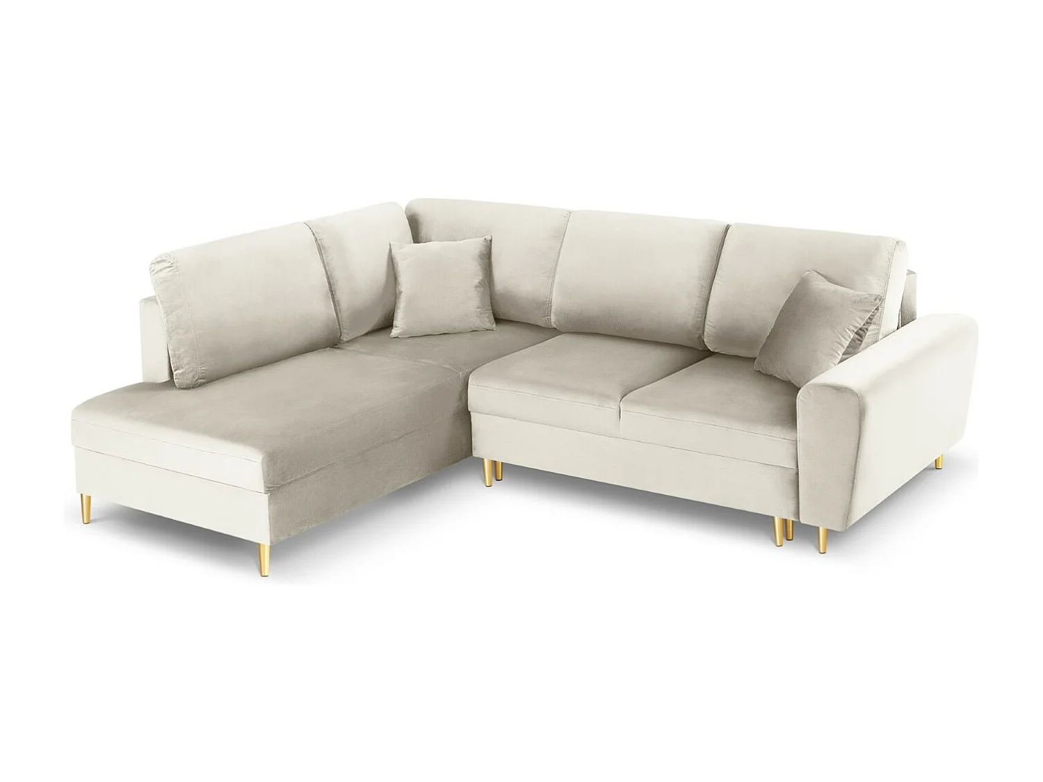 Cosmopolitan Design – Narożnik lewy rozkładany ze schowkiem, „Kyoto” 5 miejsc welur, beż jasny – 243x194x88cm 3740446
