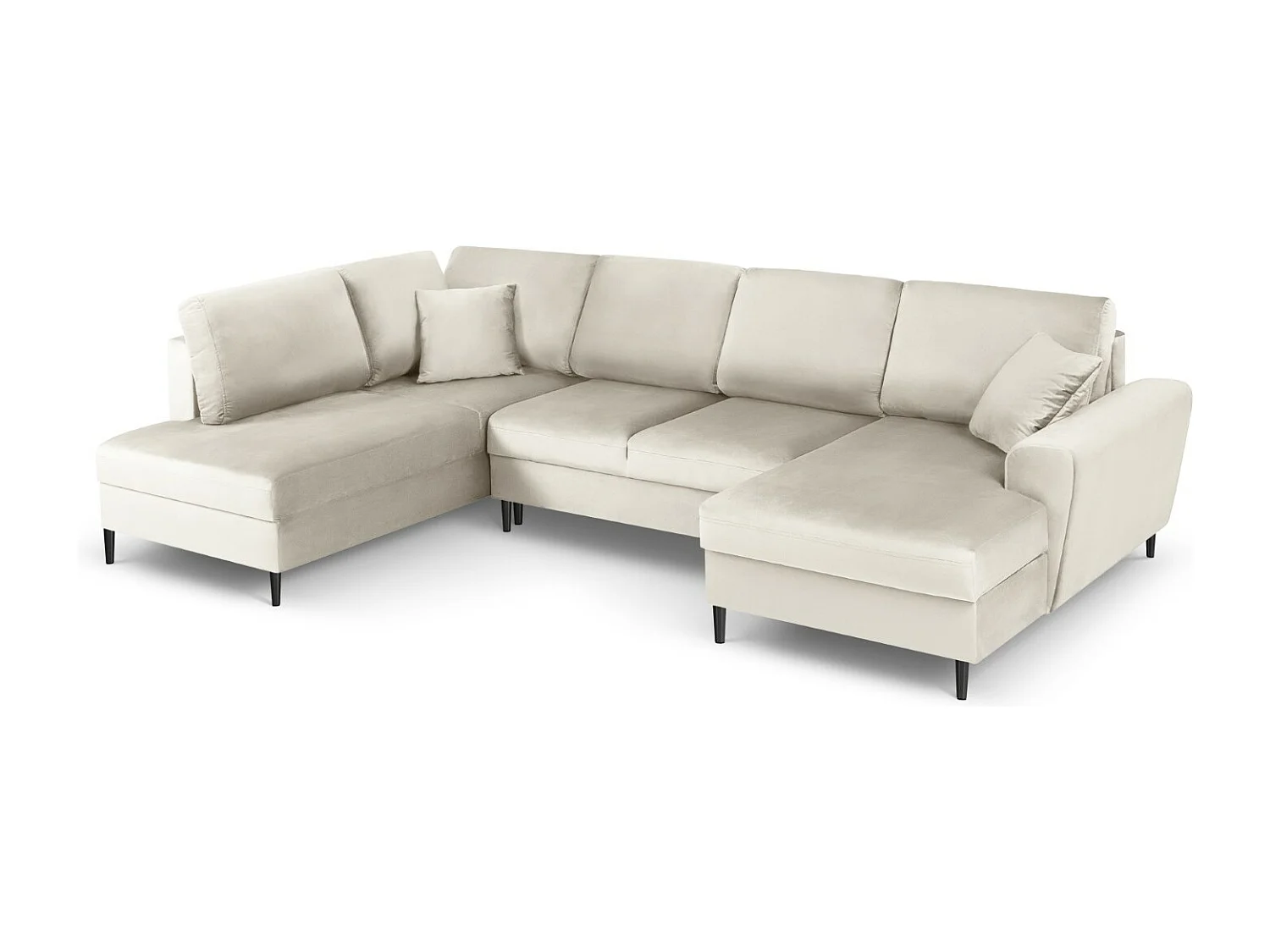 Cosmopolitan Design - Sofa panoramiczna lewa rozkładana ze schowkiem, "Kyoto" 7 miejsc welur, beż jasny - 313x194x88cm 3740459 - obrazek 1