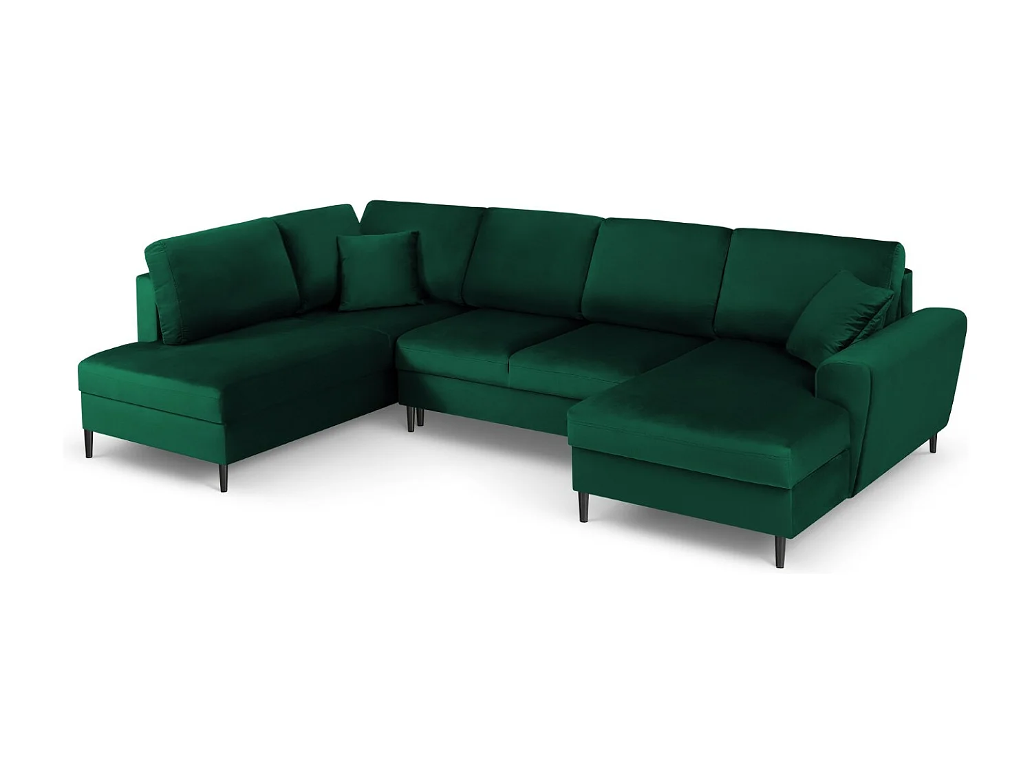 Cosmopolitan Design - Sofa panoramiczna lewa rozkładana ze schowkiem, "Kyoto" 7 miejsc welur, zielony butelkowy - 313x194x88cm 3740462 - obrazek 1