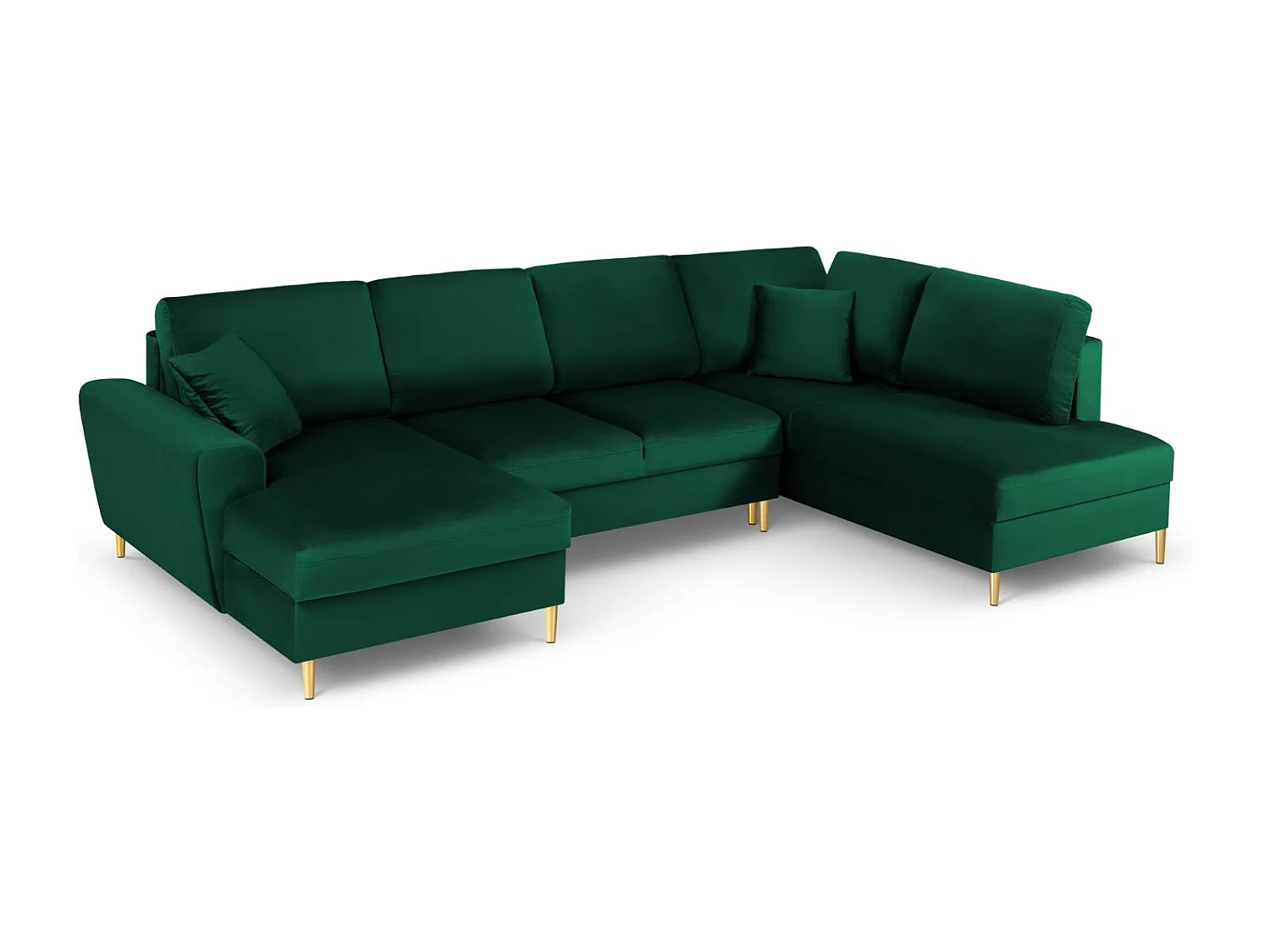 Cosmopolitan Design - Sofa panoramiczna prawa rozkładana ze schowkiem, "Kyoto" 7 miejsc welur, zielony butelkowy - 313x194x88cm 3740476 - obrazek 1