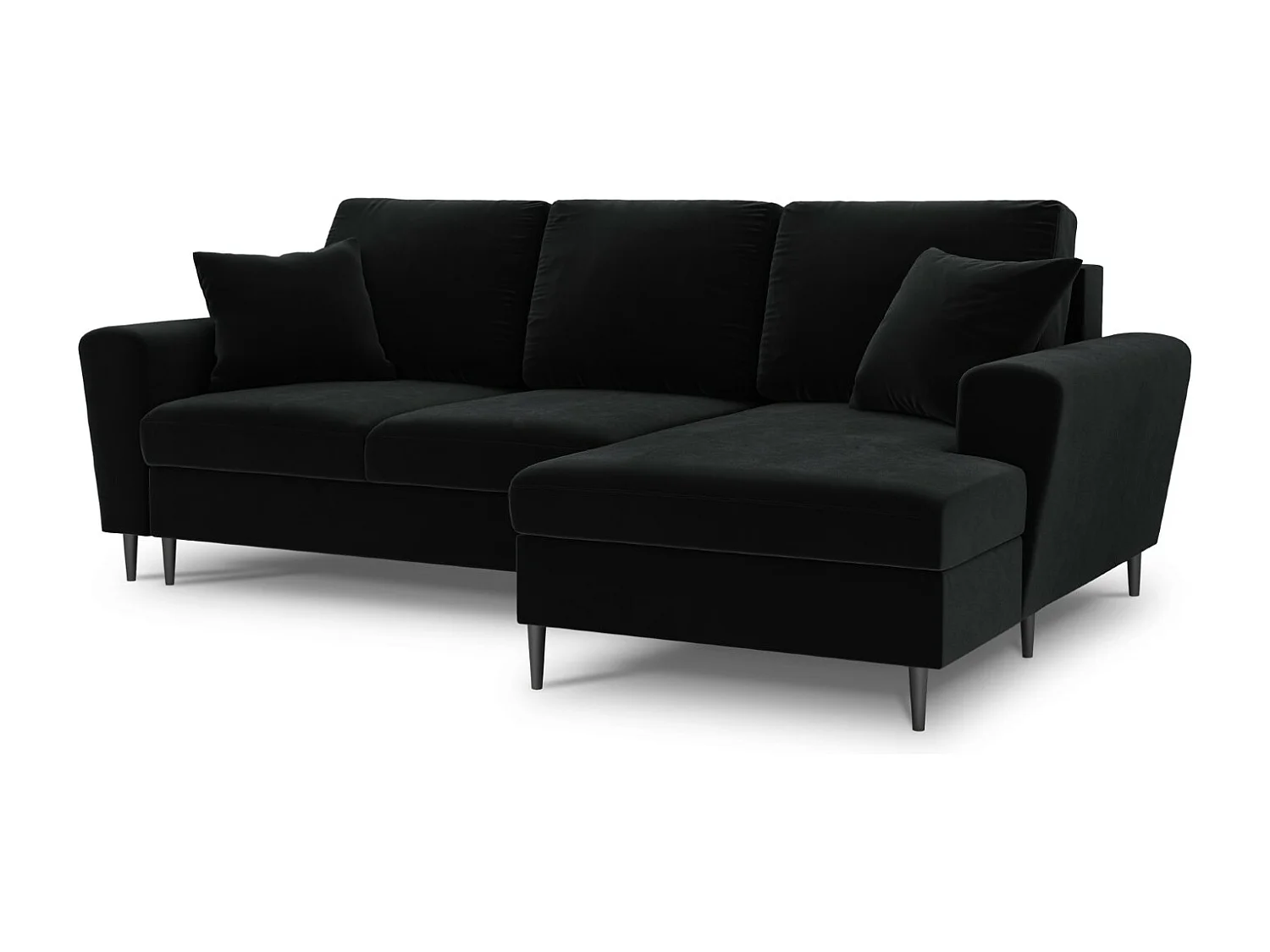 Cosmopolitan Design - Narożnik prawy rozkładany ze schowkiem, "Kyoto" 4 miejsca welur, czarny - 241x145x88cm 3740480 - obrazek 1
