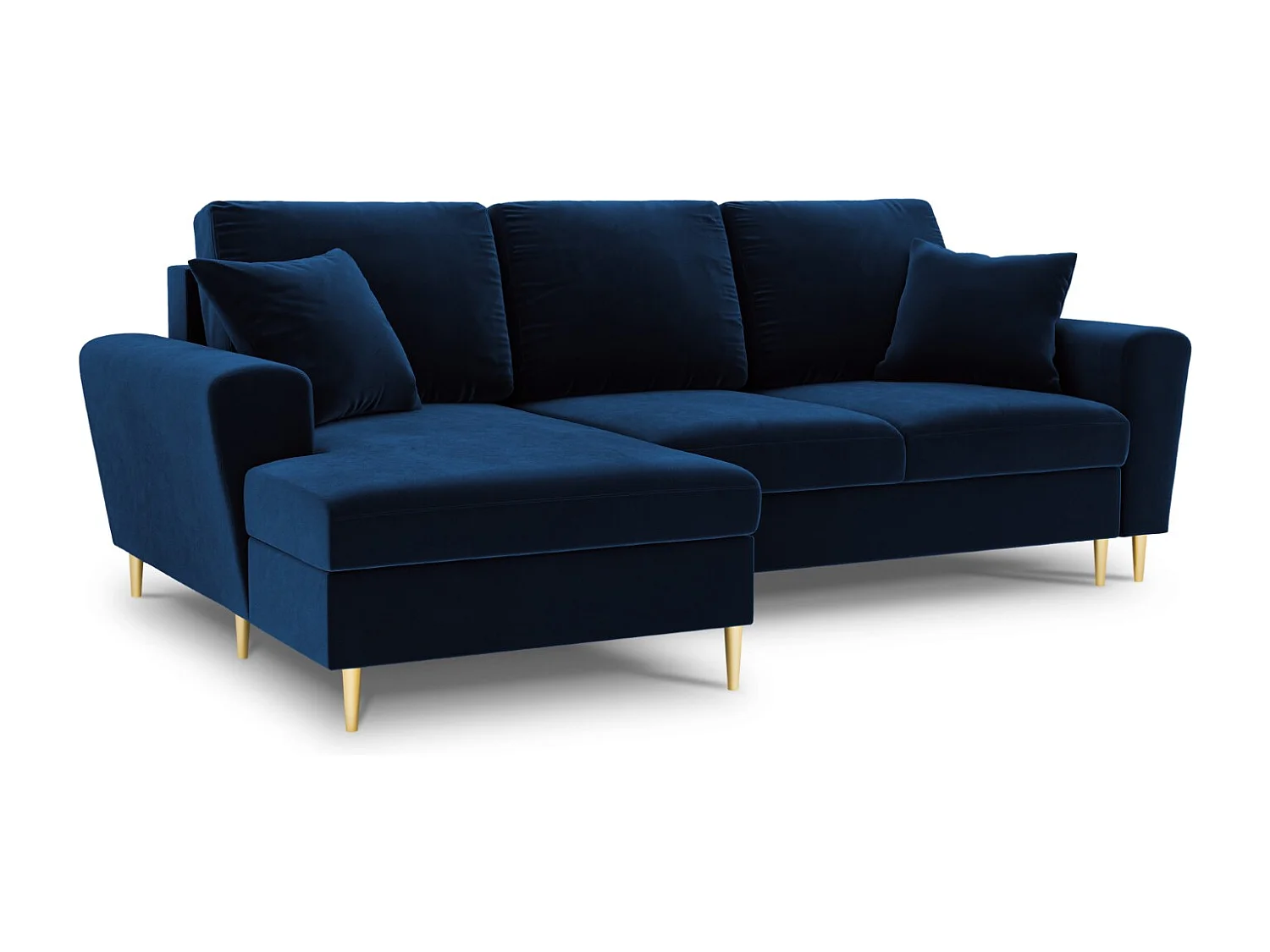 Cosmopolitan Design – Narożnik lewy rozkładany ze schowkiem, „Kyoto” 4 miejsca welur, błękit królewski – 241x145x88cm 3740483