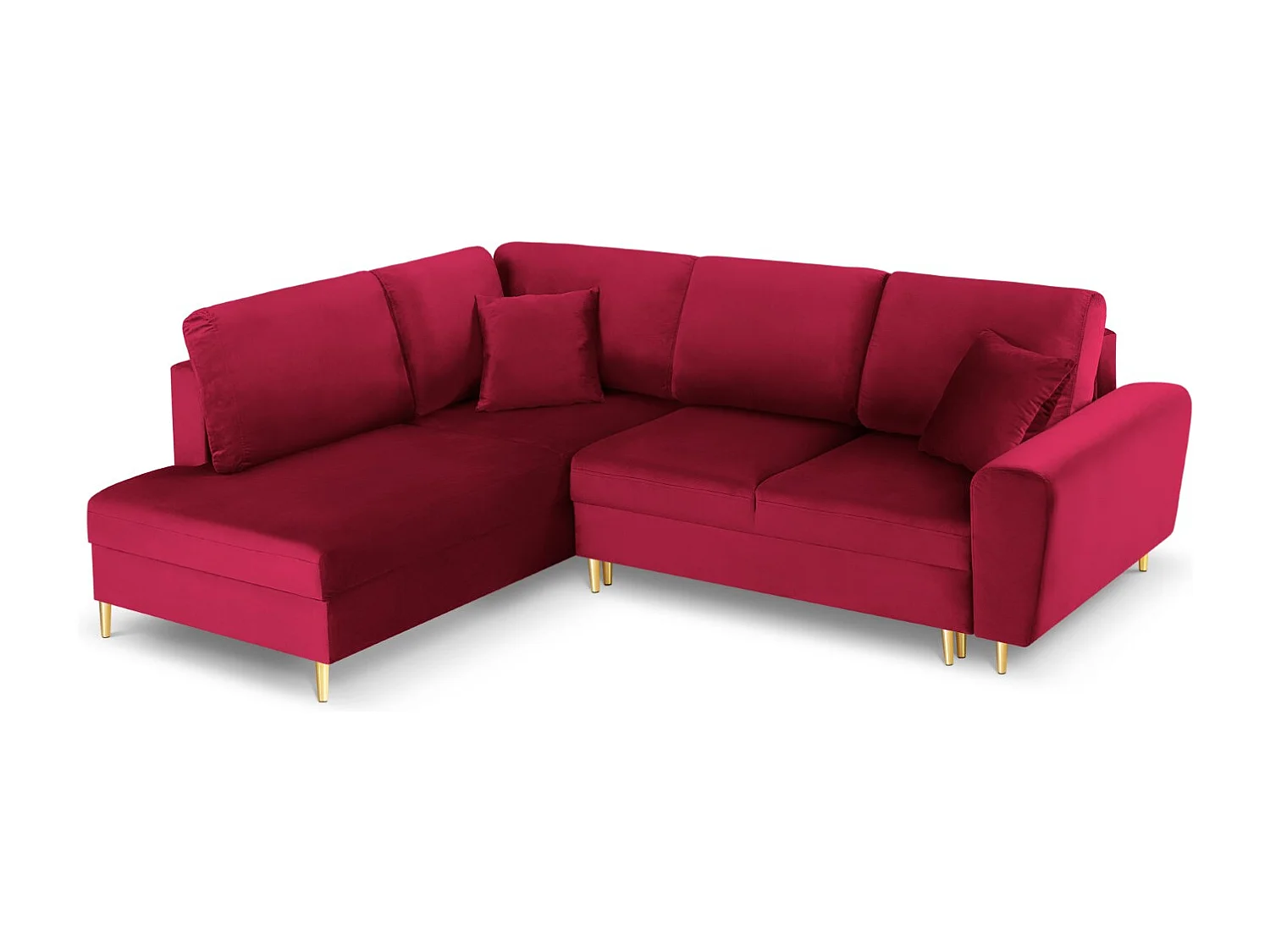 Cosmopolitan Design – Narożnik lewy rozkładany ze schowkiem, „Kyoto” 5 miejsc welur, czerwony – 243x194x88cm 3740481
