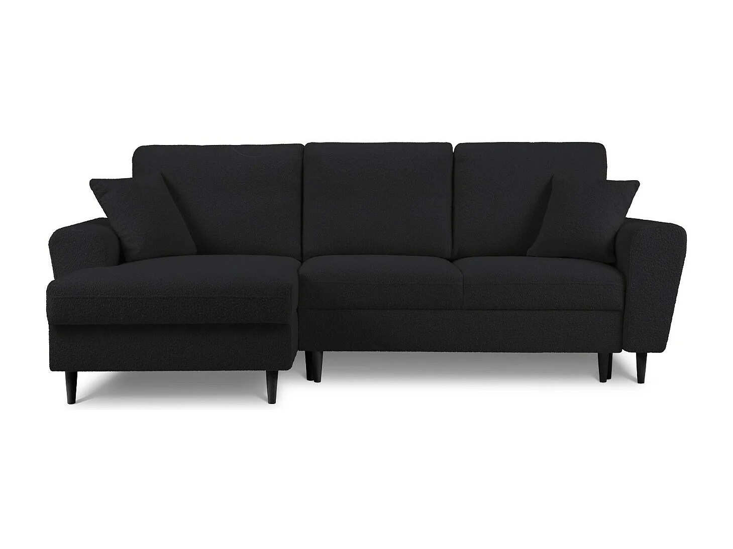 Cosmopolitan Design – Narożnik lewy rozkładany ze schowkiem, „Kyoto” 4 miejsca boucle, czarny – 241x145x88cm 3740482