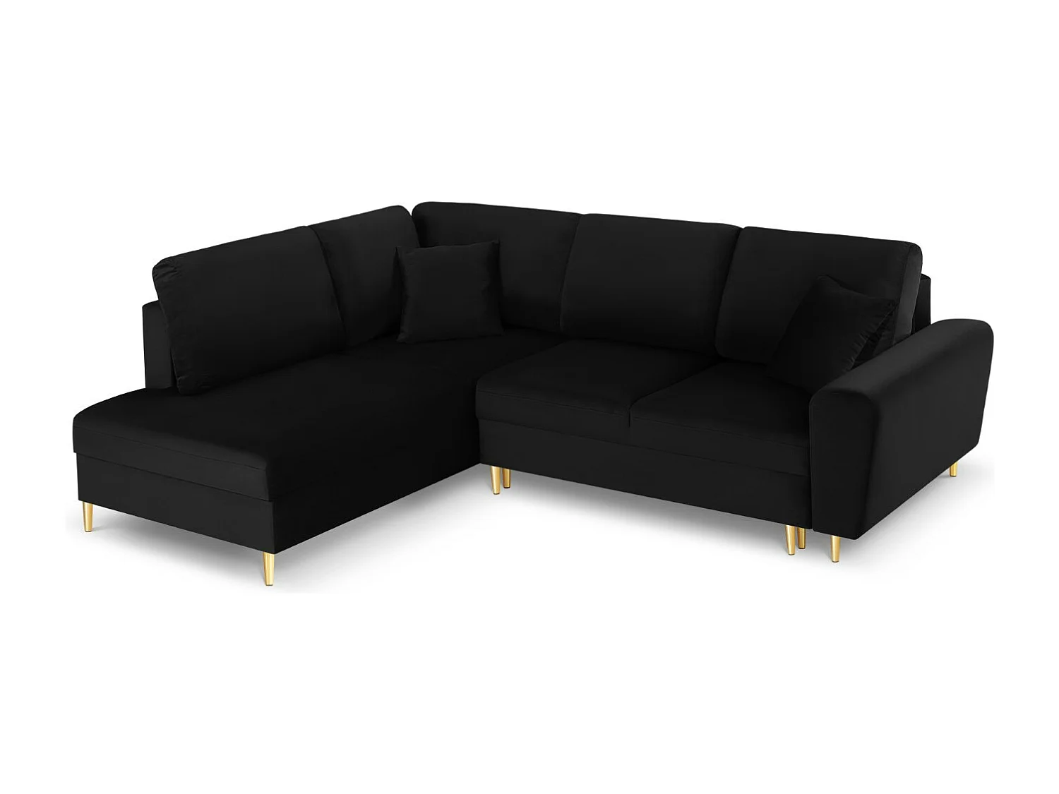 Cosmopolitan Design – Narożnik lewy rozkładany ze schowkiem, „Kyoto” 5 miejsc welur, czarny – 243x194x88cm 3740485