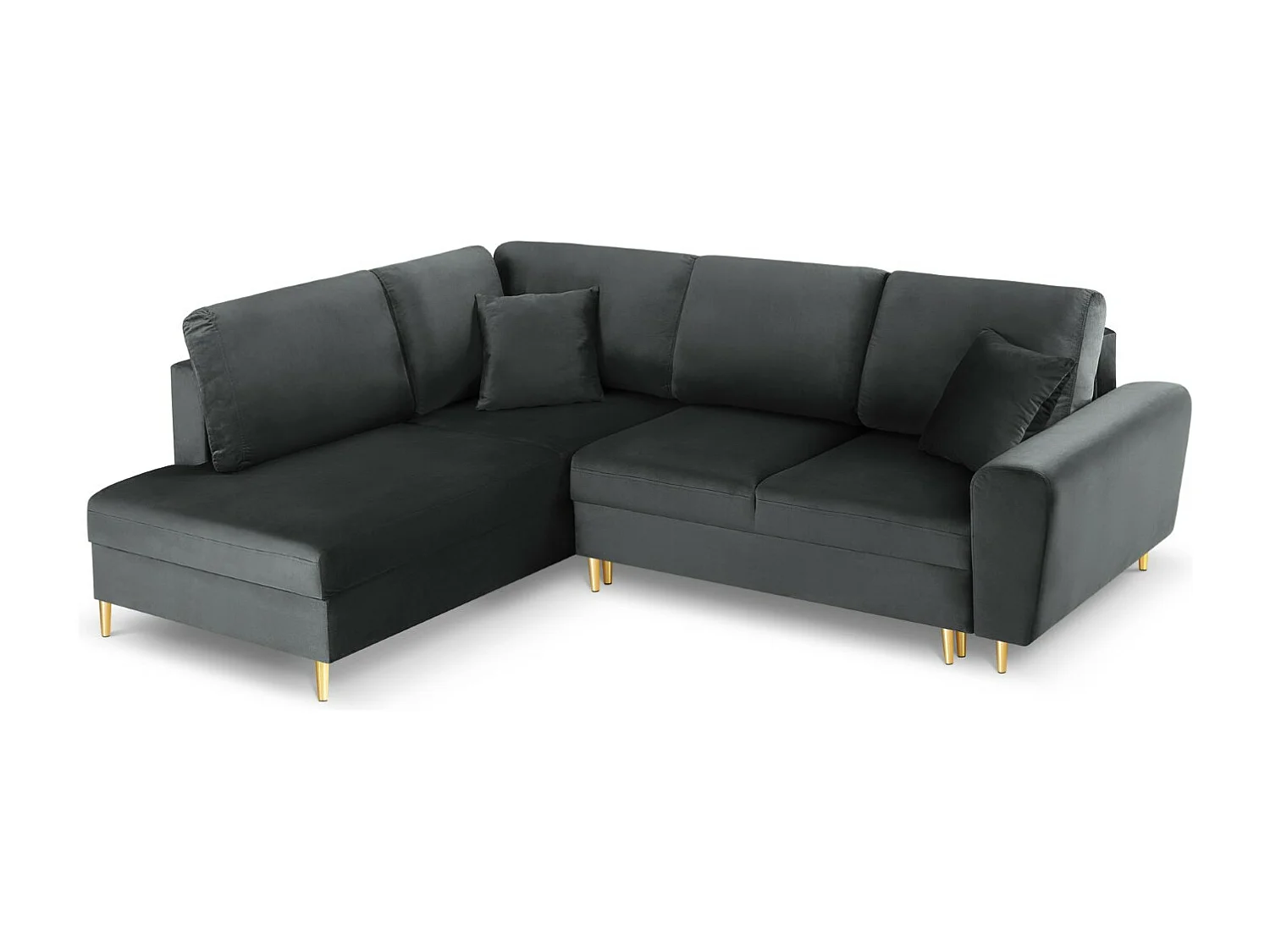 Cosmopolitan Design – Narożnik lewy rozkładany ze schowkiem, „Kyoto” 5 miejsc welur, szary ciemny – 243x194x88cm 3740486