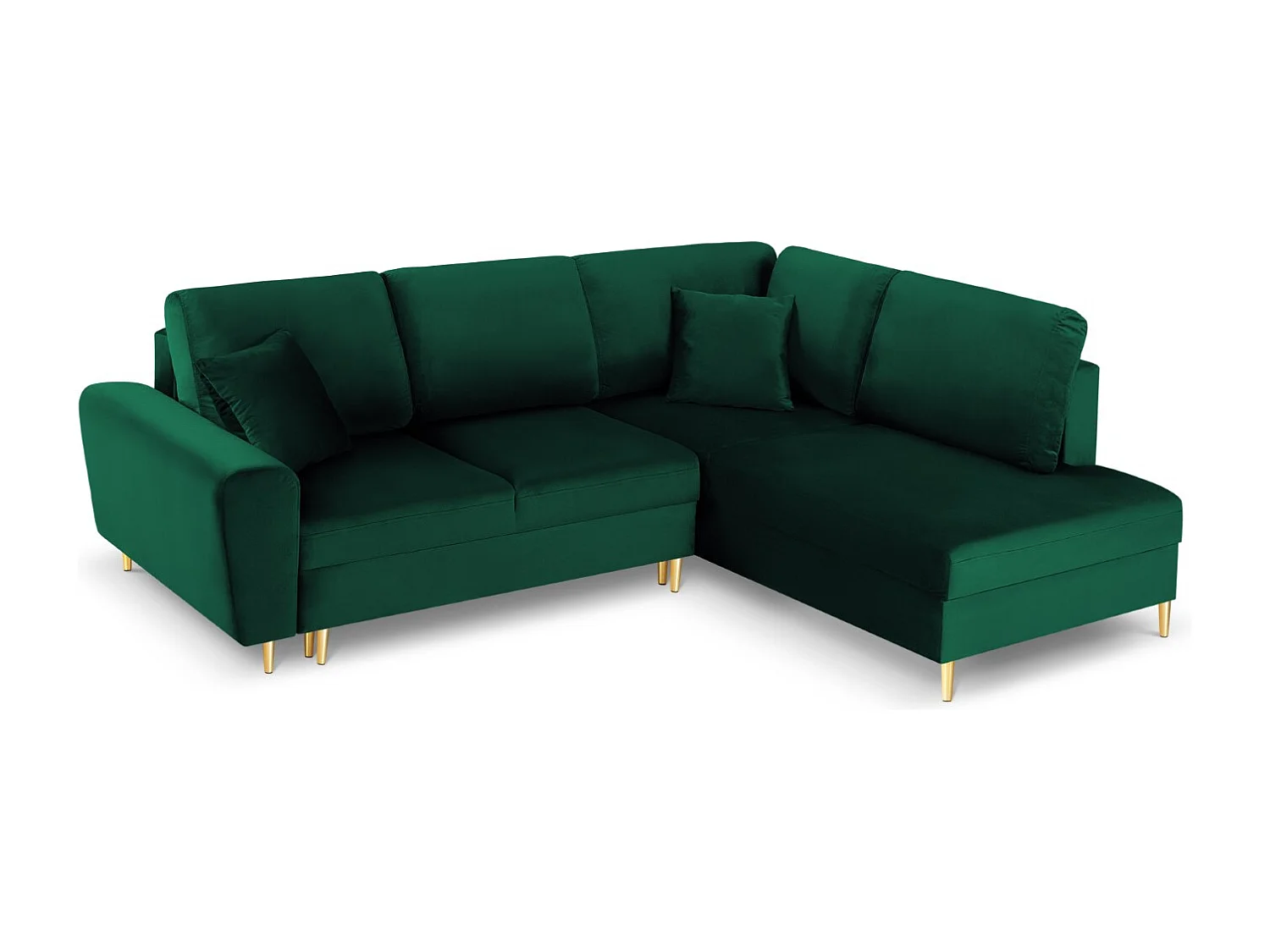 Cosmopolitan Design - Narożnik prawy rozkładany ze schowkiem, "Kyoto" 5 miejsc welur, zielony butelkowy - 243x194x88cm 3740492 - obrazek 1