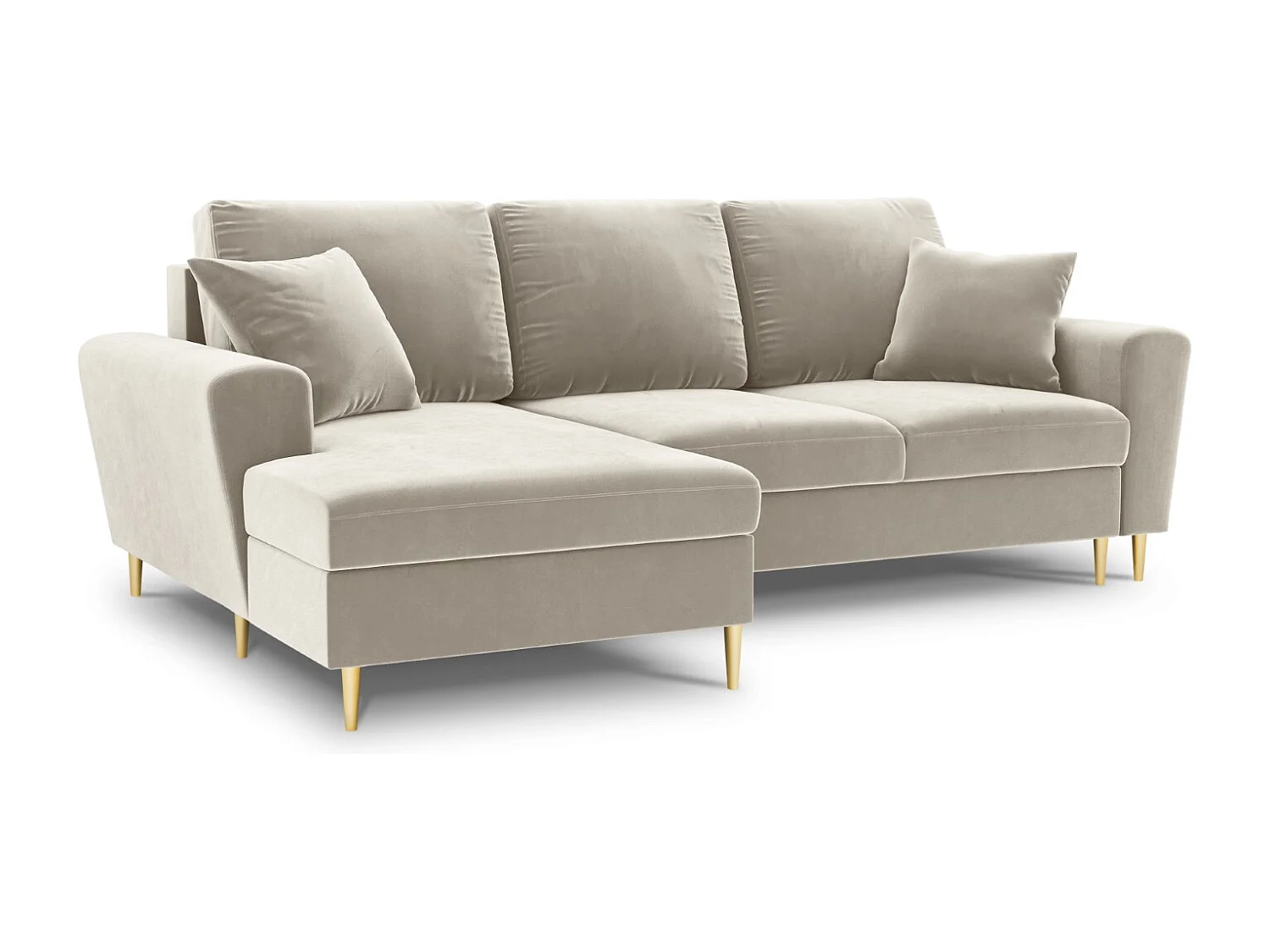 Cosmopolitan Design – Narożnik lewy rozkładany ze schowkiem, „Kyoto” 4 miejsca welur, beż jasny – 241x145x88cm 3740503