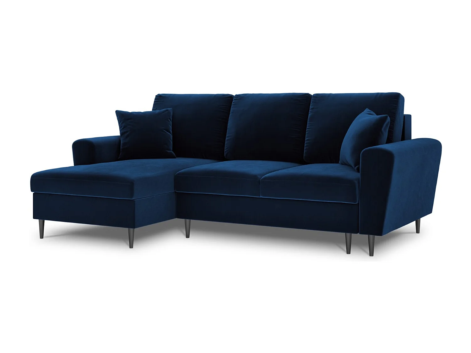 Cosmopolitan Design – Narożnik lewy rozkładany ze schowkiem, „Kyoto” 4 miejsca welur, błękit królewski – 241x145x88cm 3740505