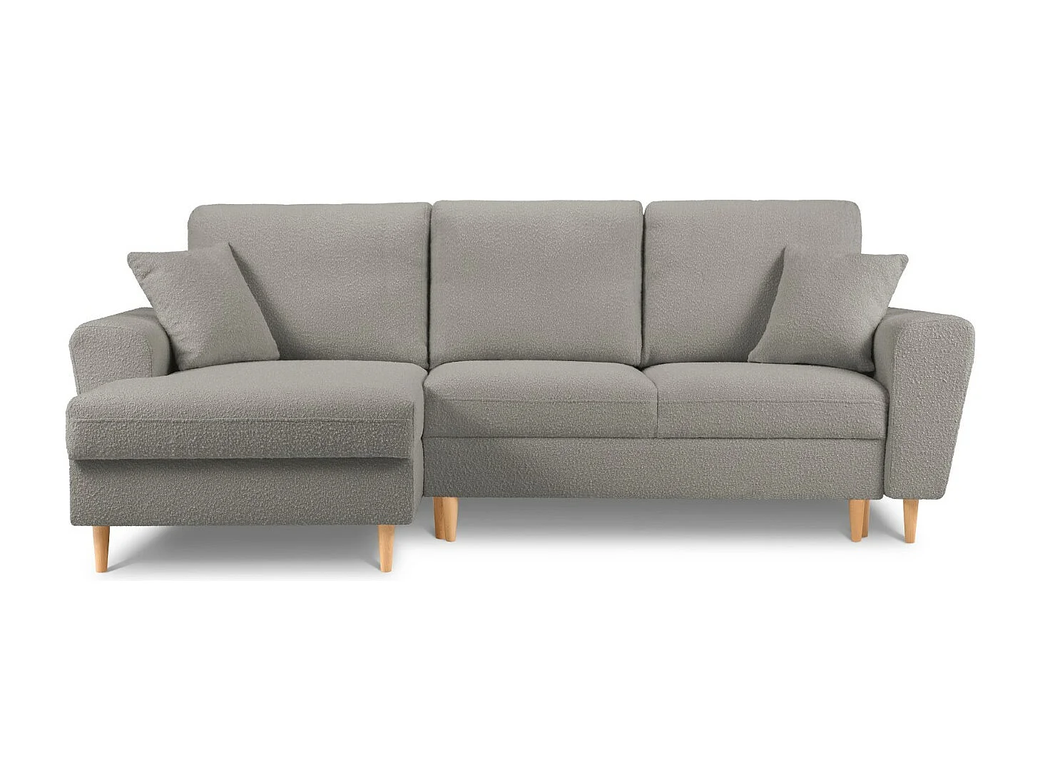 Cosmopolitan Design – Narożnik lewy rozkładany ze schowkiem, „Kyoto” 4 miejsca boucle, szary – 241x145x88cm 3740502