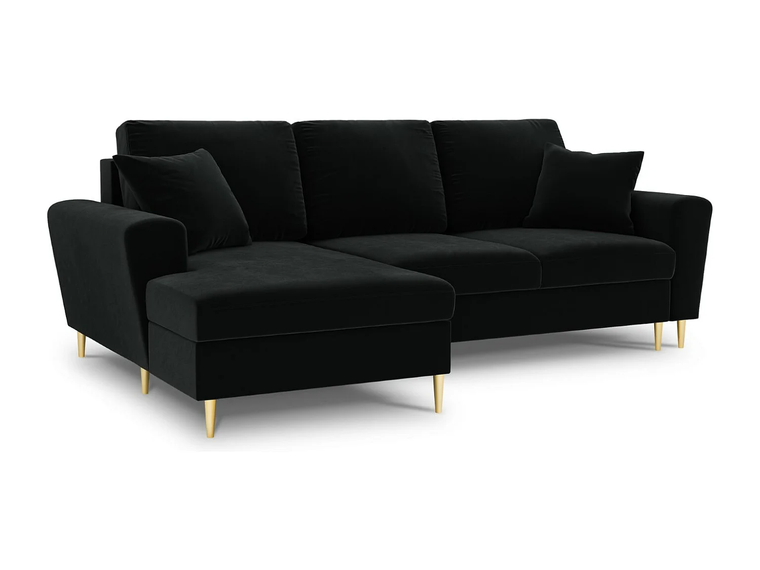 Cosmopolitan Design – Narożnik lewy rozkładany ze schowkiem, „Kyoto” 4 miejsca welur, czarny – 241x145x88cm 3740507