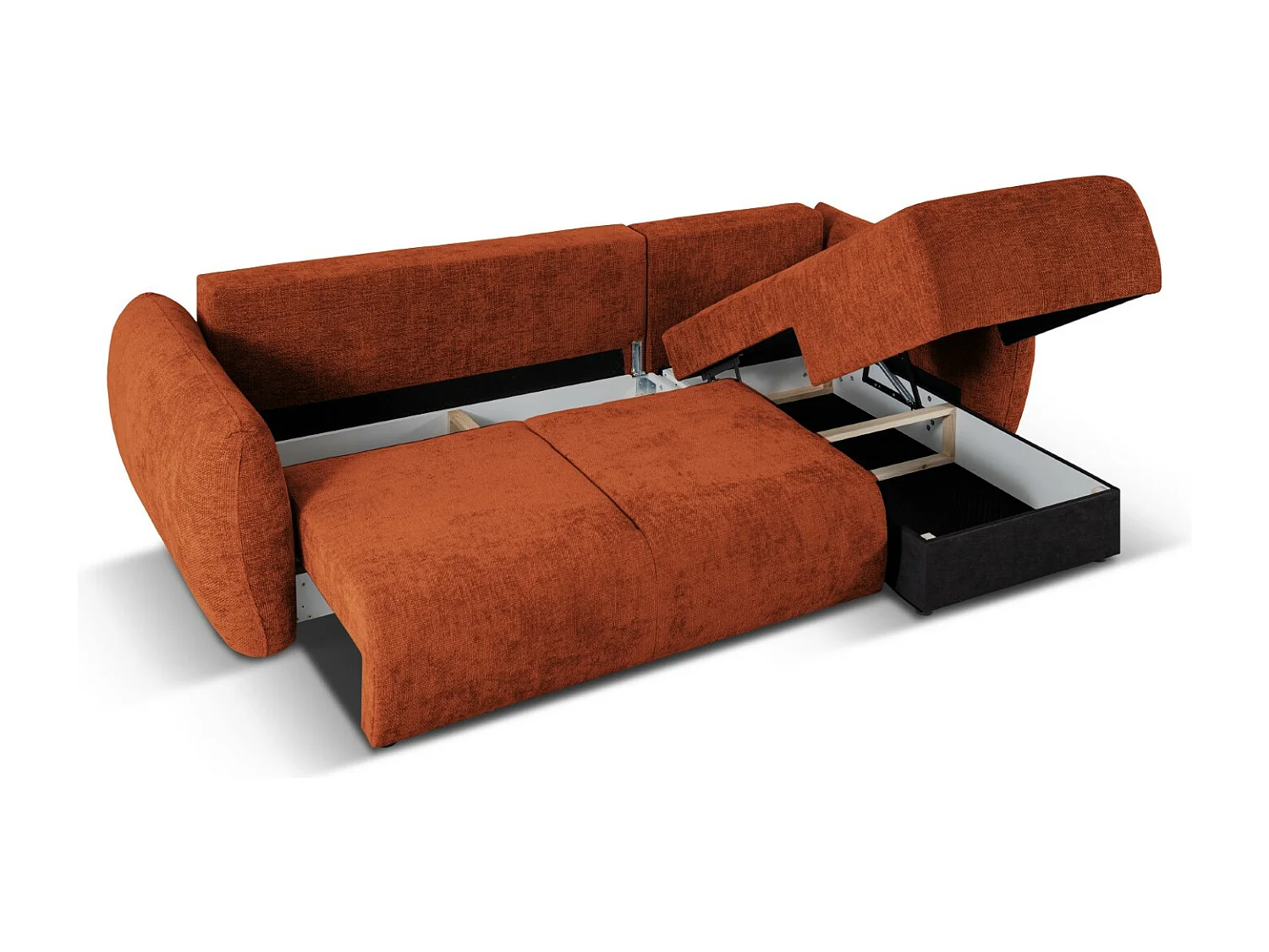 Cosmopolitan Design - Narożnik prawy rozkładany ze schowkiem, "Matera" 4 miejsca szenil, terakota - 253x173x86cm 3740512 - obrazek 1