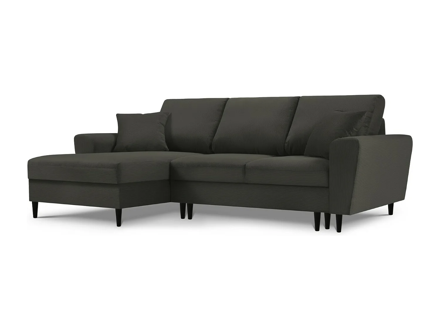Cosmopolitan Design – Narożnik lewy rozkładany ze schowkiem, „Kyoto” 4 miejsca sztruks, czarny – 241x145x88cm 3740530