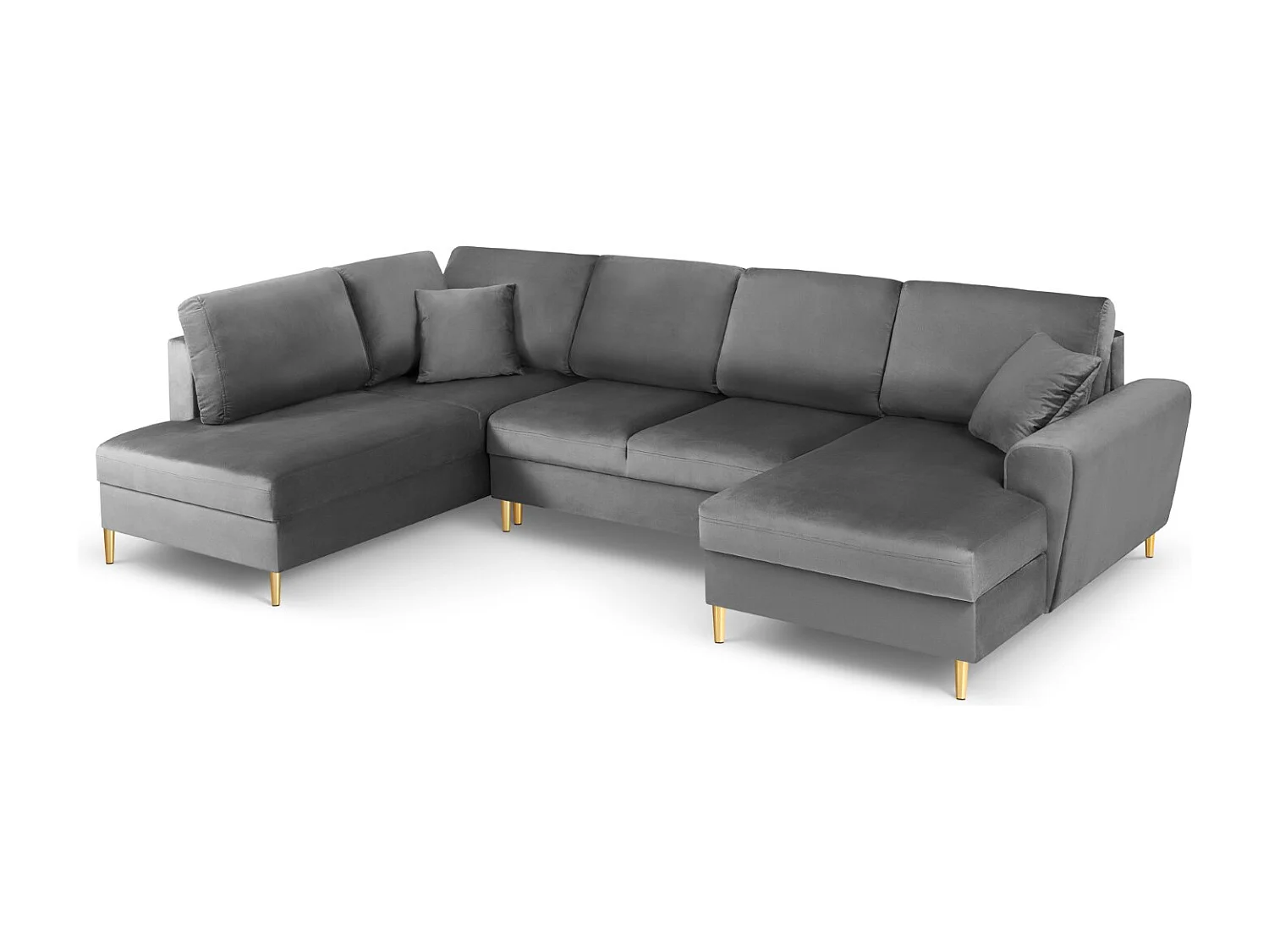Cosmopolitan Design - Sofa panoramiczna lewa rozkładana ze schowkiem, "Kyoto" 7 miejsc welur, szary jasny - 313x194x88cm 3740538 - obrazek 1