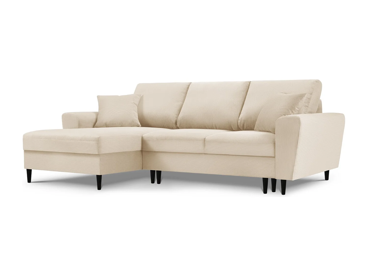 Cosmopolitan Design – Narożnik lewy rozkładany ze schowkiem, „Kyoto” 4 miejsca sztruks, beż – 241x145x88cm 3740544