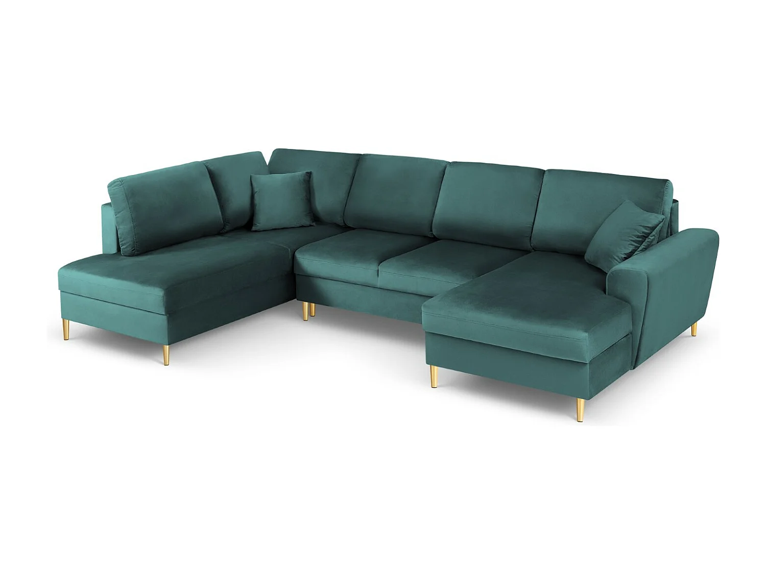 Cosmopolitan Design - Sofa panoramiczna lewa rozkładana ze schowkiem, "Kyoto" 7 miejsc welur, petrol - 313x194x88cm 3740576 - obrazek 1