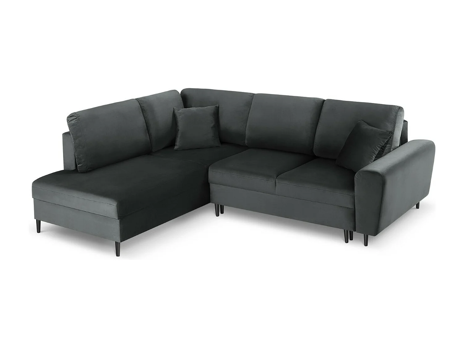 Cosmopolitan Design – Narożnik lewy rozkładany ze schowkiem, „Kyoto” 5 miejsc welur, szary ciemny – 243x194x88cm 3740578