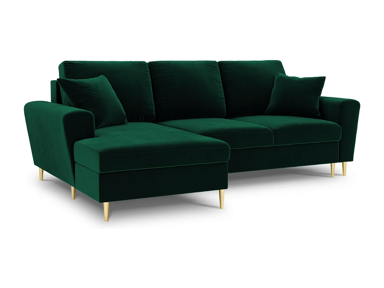 Cosmopolitan Design – Narożnik lewy rozkładany ze schowkiem, „Kyoto” 4 miejsca welur, zielony butelkowy – 241x145x88cm 3740585