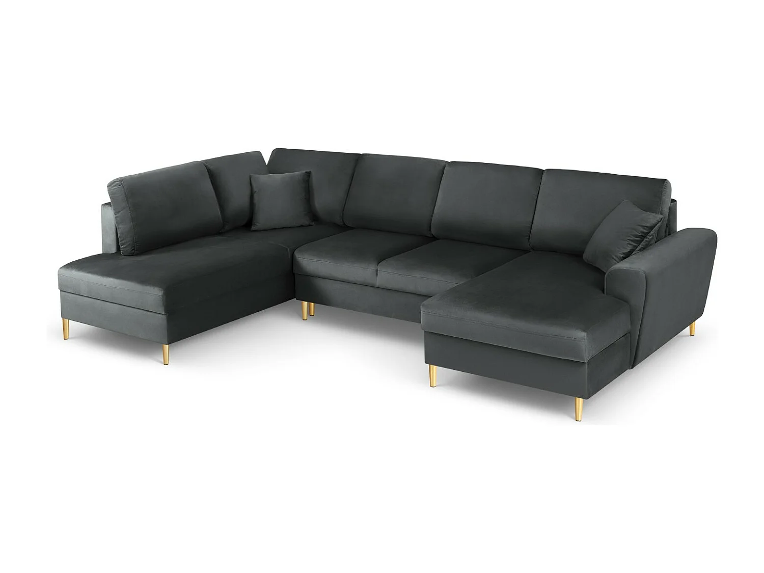 Cosmopolitan Design - Sofa panoramiczna lewa rozkładana ze schowkiem, "Kyoto" 7 miejsc welur, szary ciemny - 313x194x88cm 3740586 - obrazek 1
