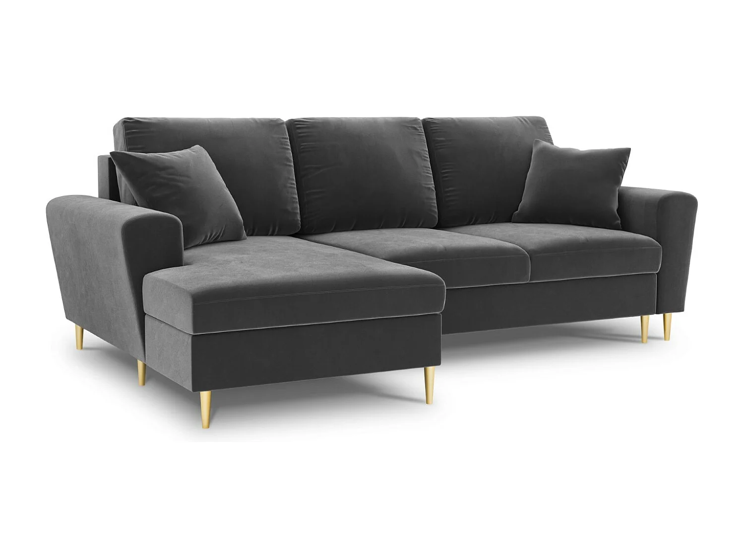 Cosmopolitan Design – Narożnik lewy rozkładany ze schowkiem, „Kyoto” 4 miejsca welur, szary jasny – 241x145x88cm 3740591