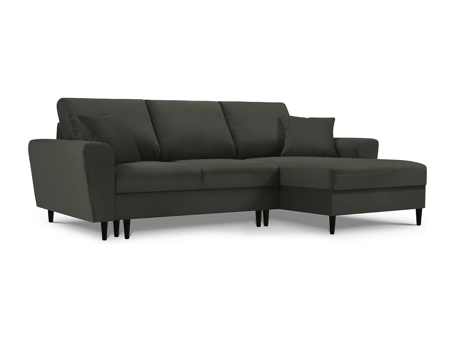 Cosmopolitan Design - Narożnik prawy rozkładany ze schowkiem, "Kyoto" 4 miejsca sztruks, czarny - 241x145x88cm 3740587 - obrazek 1