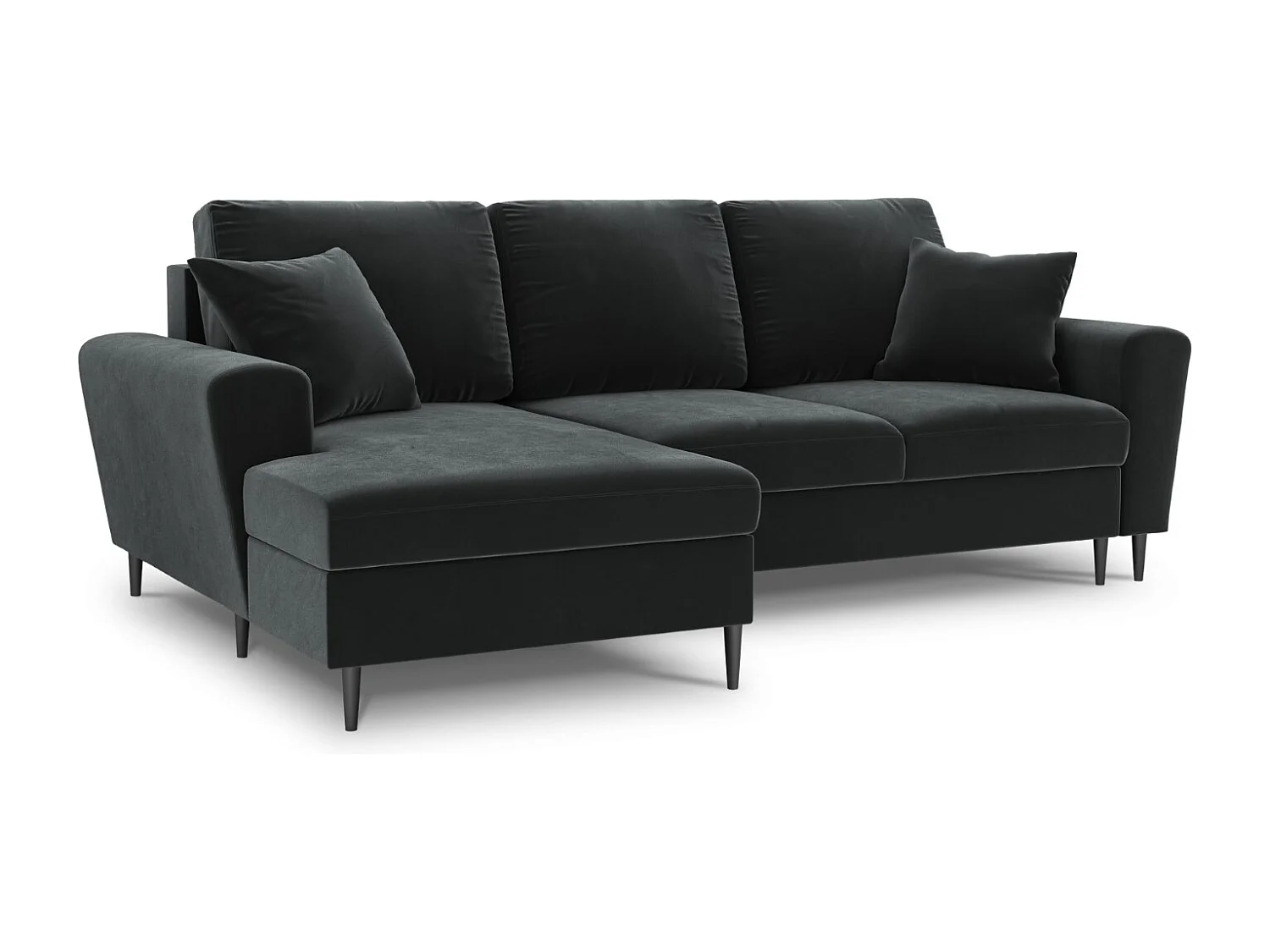 Cosmopolitan Design – Narożnik lewy rozkładany ze schowkiem, „Kyoto” 4 miejsca welur, szary ciemny – 241x145x88cm 3740605