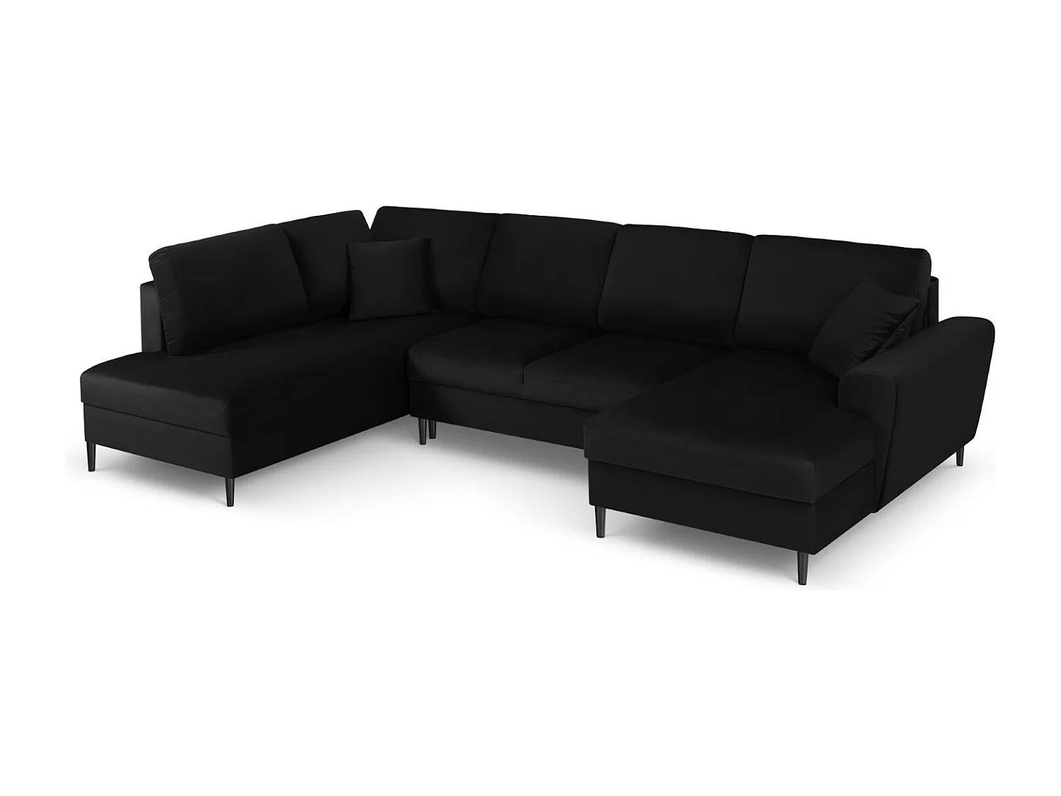 Cosmopolitan Design - Sofa panoramiczna lewa rozkładana ze schowkiem, "Kyoto" 7 miejsc welur, czarny - 313x194x88cm 3740613 - obrazek 1