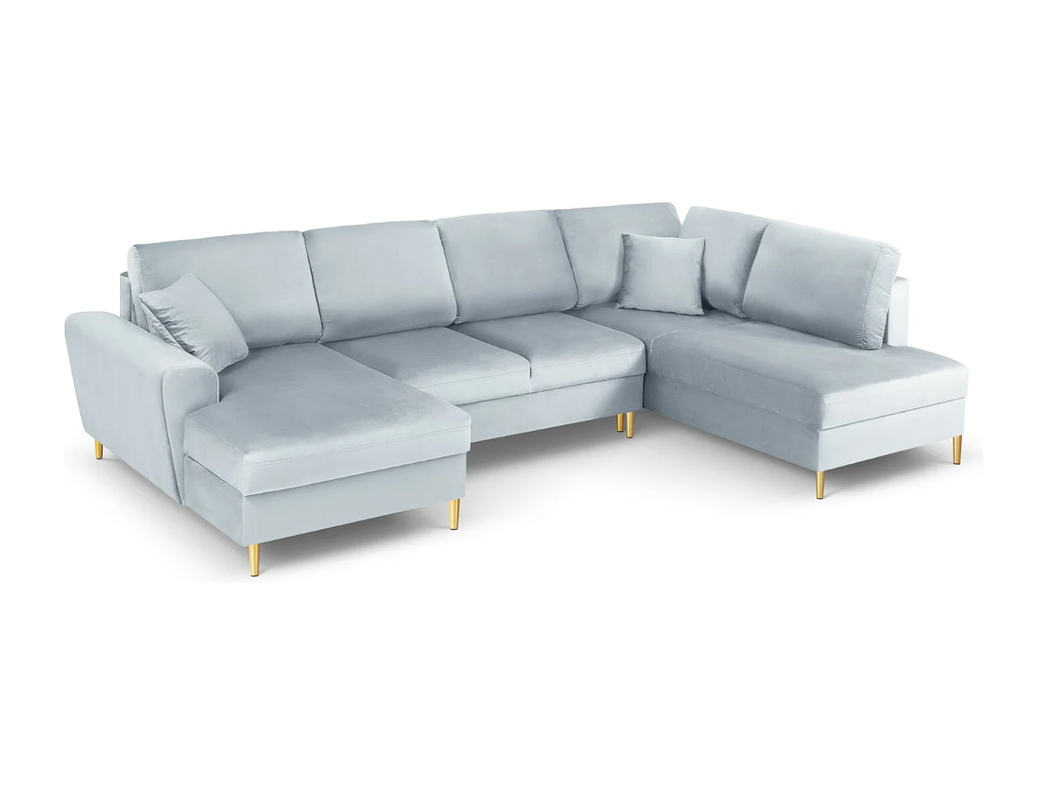 Cosmopolitan Design - Sofa panoramiczna prawa rozkładana ze schowkiem, "Kyoto" 7 miejsc welur, niebieski jasny - 313x194x88cm 3740620 - obrazek 1