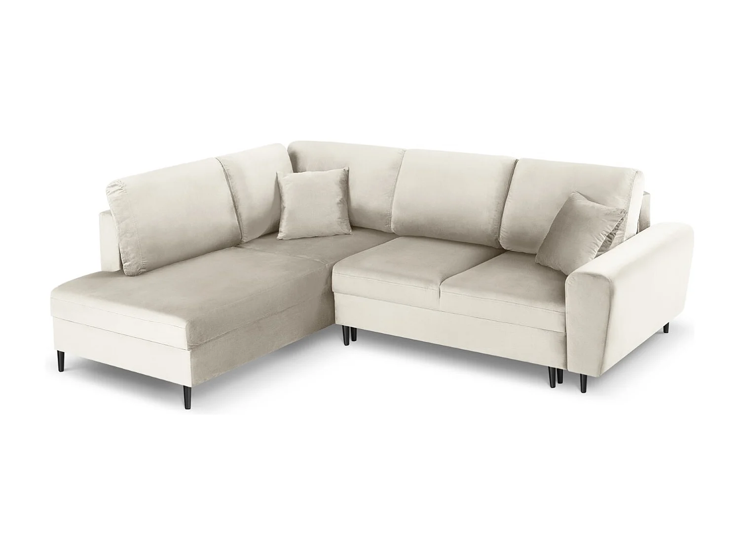 Cosmopolitan Design – Narożnik lewy rozkładany ze schowkiem, „Kyoto” 5 miejsc welur, beż jasny – 243x194x88cm 3740624