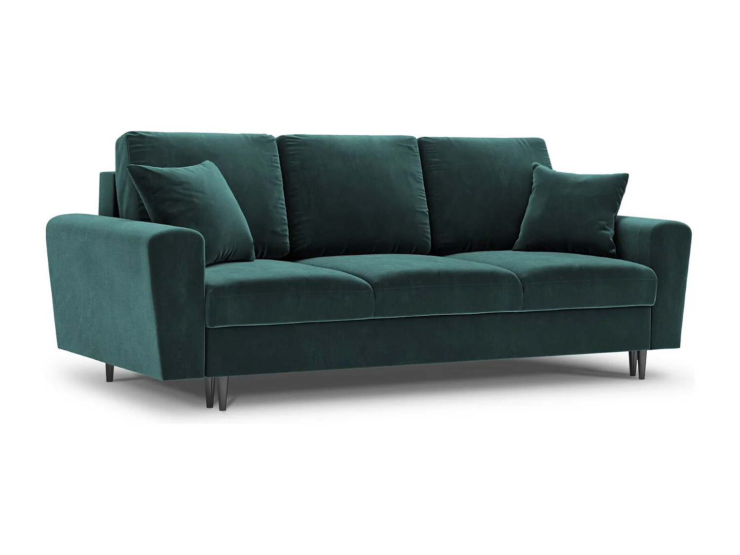 Cosmopolitan Design - Sofa z funkcją spania ze schowkiem, "Kyoto" 3 miejsca welur, petrol - 235x100x88cm 3740633 - obrazek 1