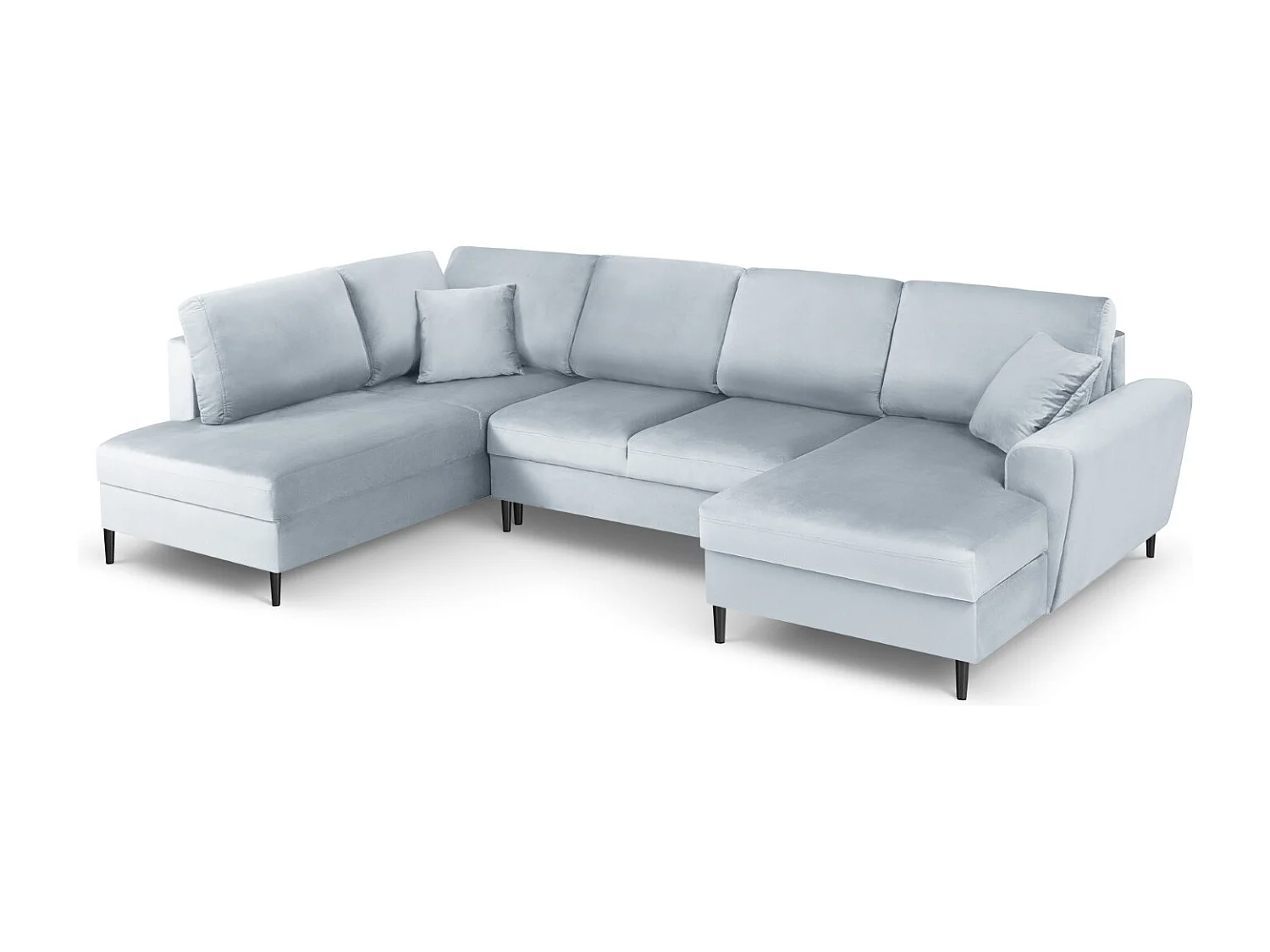 Cosmopolitan Design - Sofa panoramiczna lewa rozkładana ze schowkiem, "Kyoto" 7 miejsc welur, niebieski jasny - 313x194x88cm 3740634 - obrazek 1